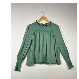 Boho Cottagecore Indie & Co Womens Large Sage Green Gauze Ruffle Lace Blouse